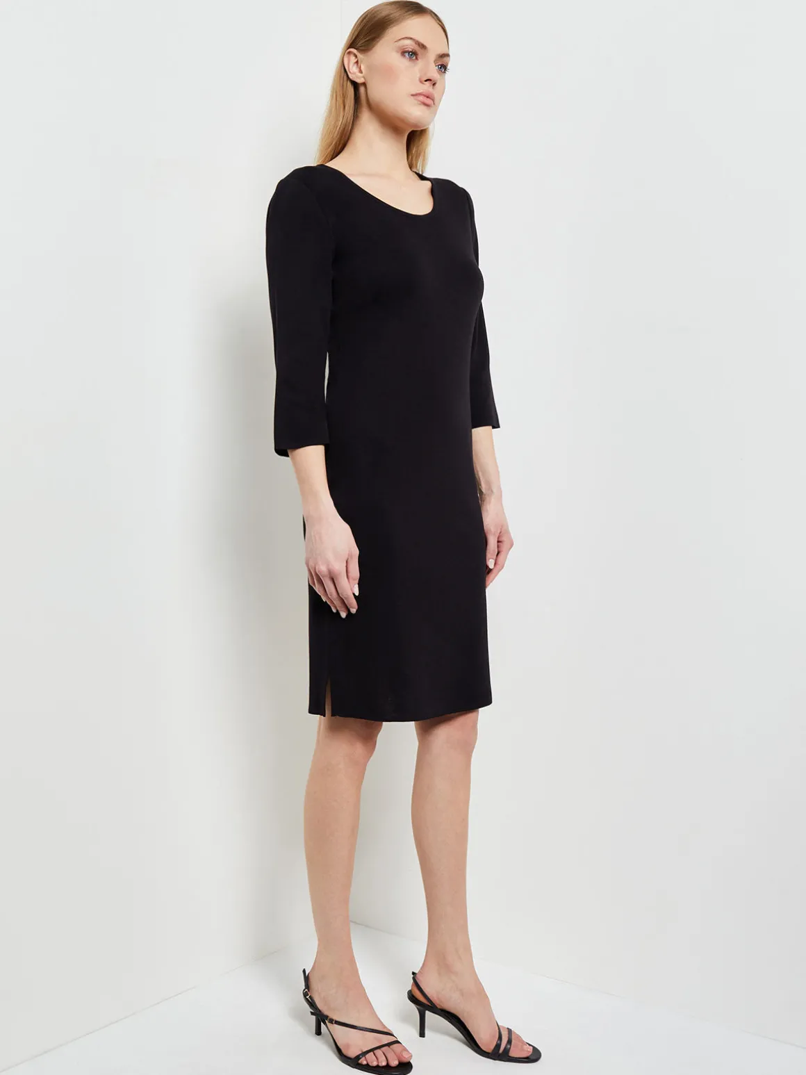 3/4 Sleeve Sheath Dress - Black Scoop Neck Dress | Misook
