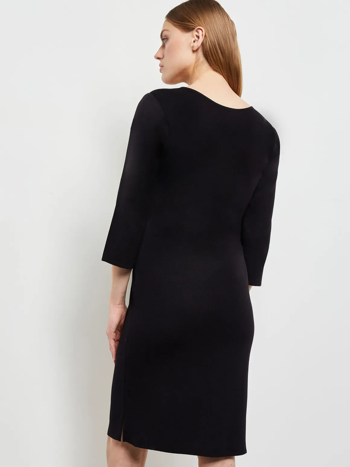 3/4 Sleeve Sheath Dress - Black Scoop Neck Dress | Misook