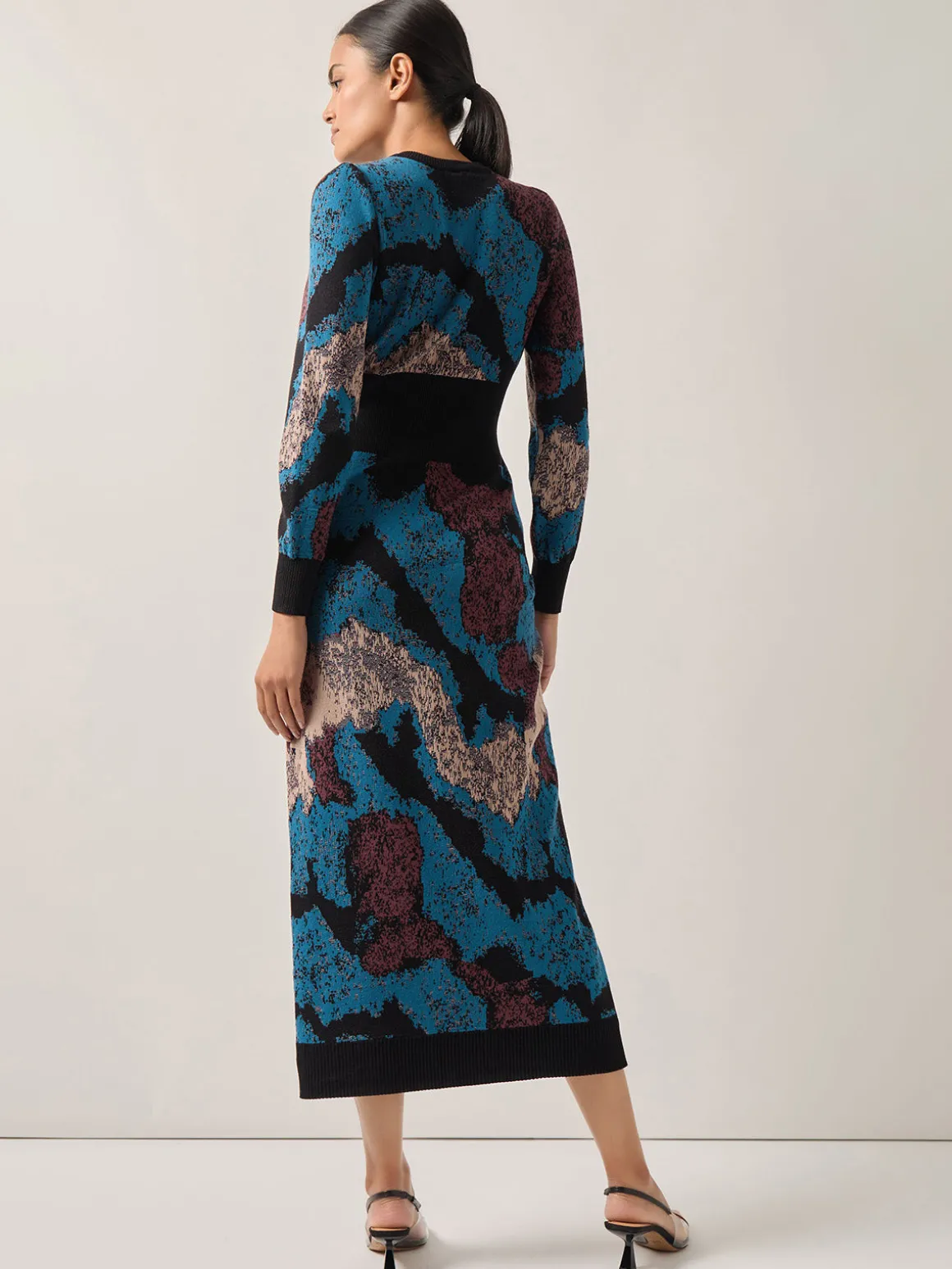Abstract Sheath Jacquard Knit Maxi Dress