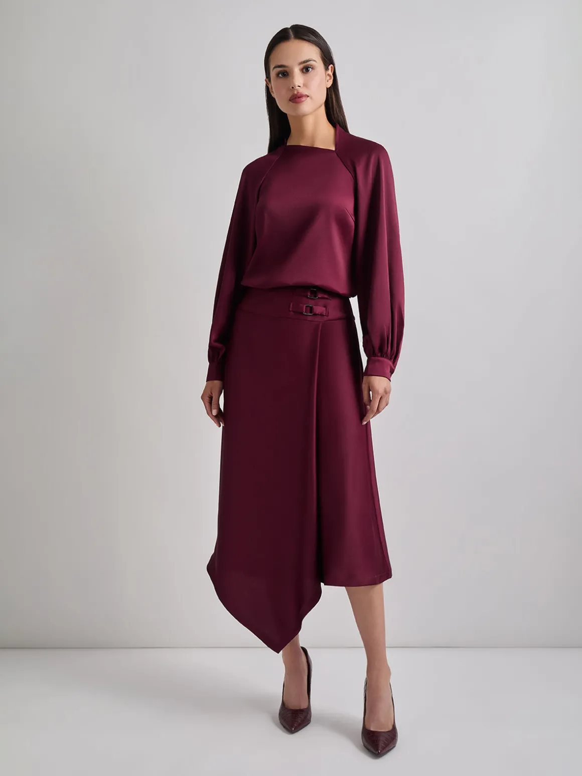 Asymmetrical Neckline Crepe de Chine Blouse