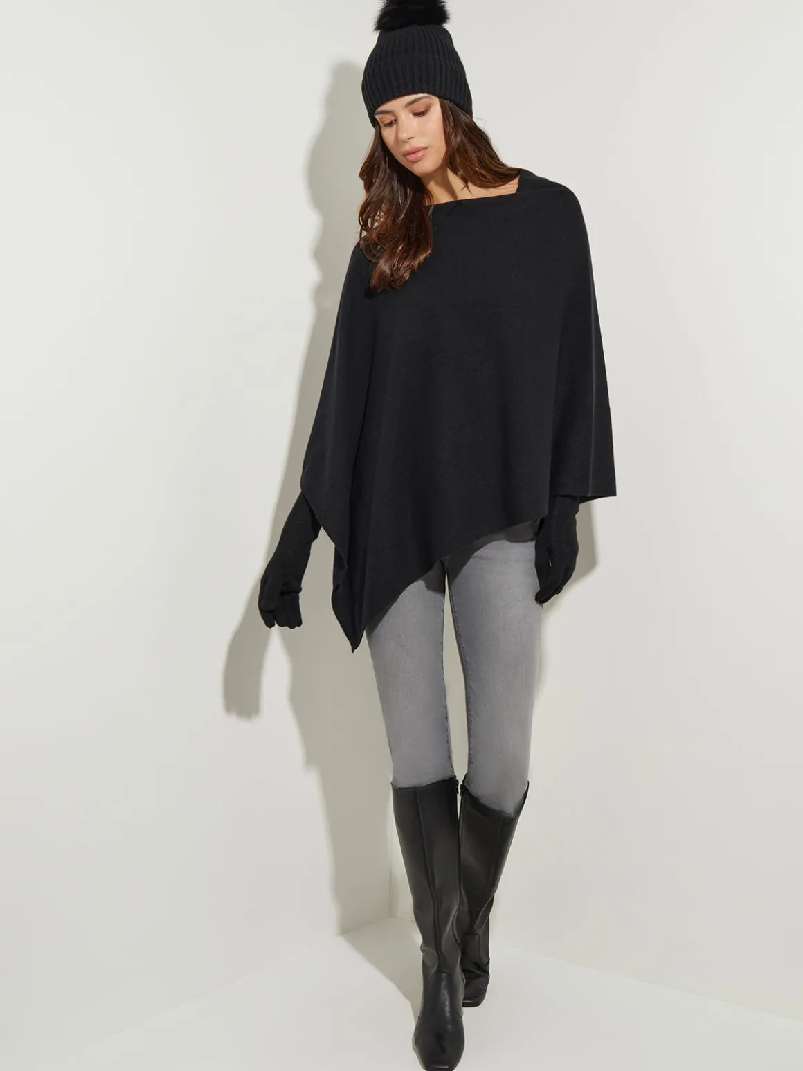 Asymmetrical Poncho - Black Cashmere Poncho | Misook