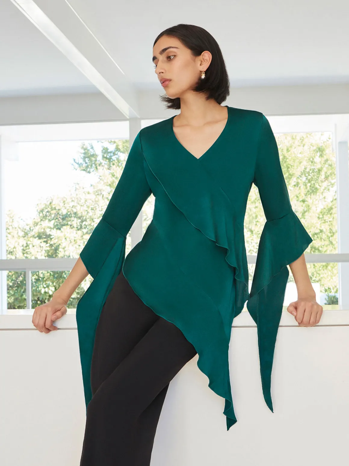 Asymmetrical Ruffle Blouse - Crepe De Chine