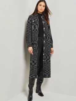 Belted Button Front Tweed Knit Midi Dress