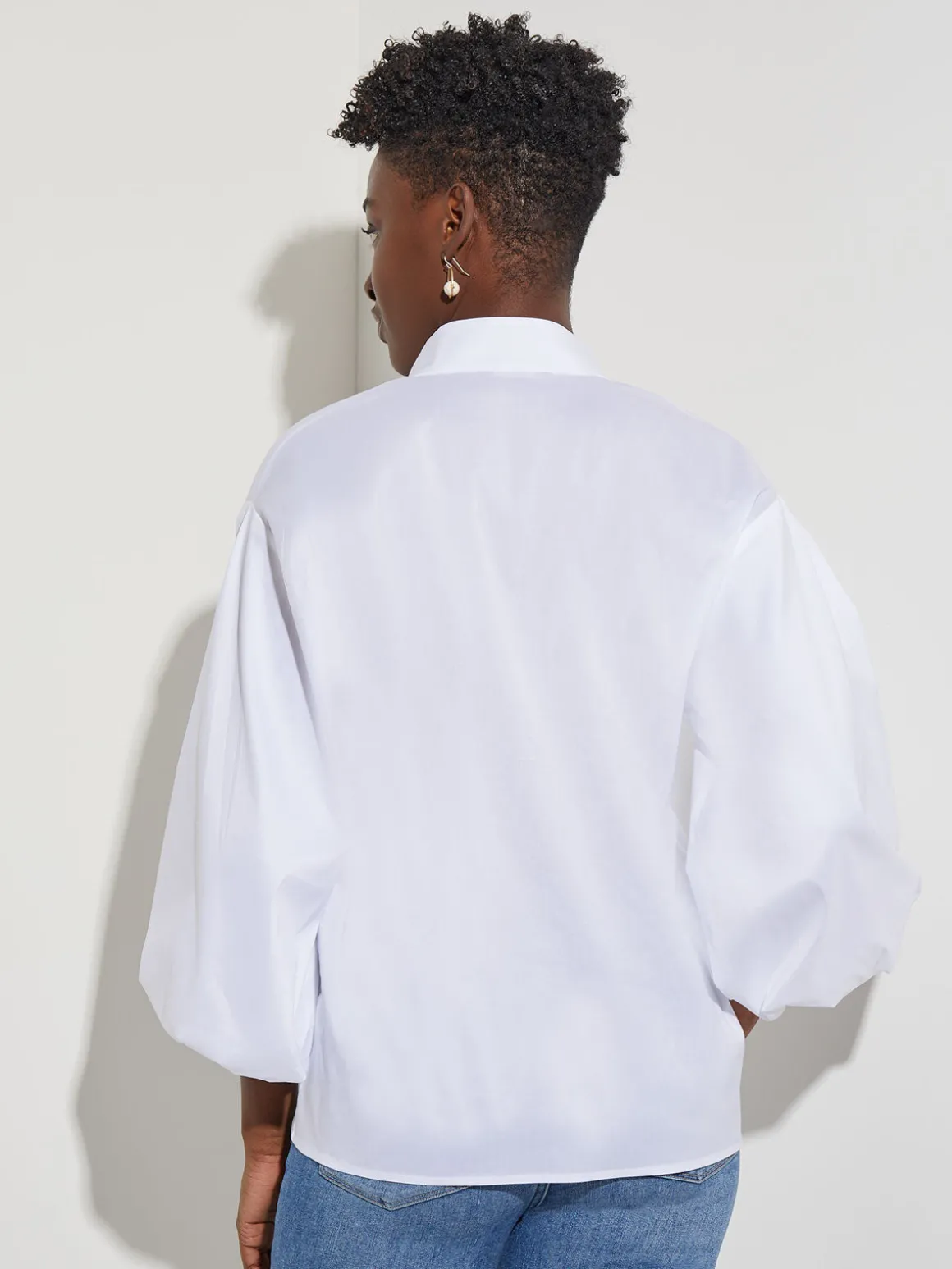 Bishop Sleeve Stretch Cotton Blouse