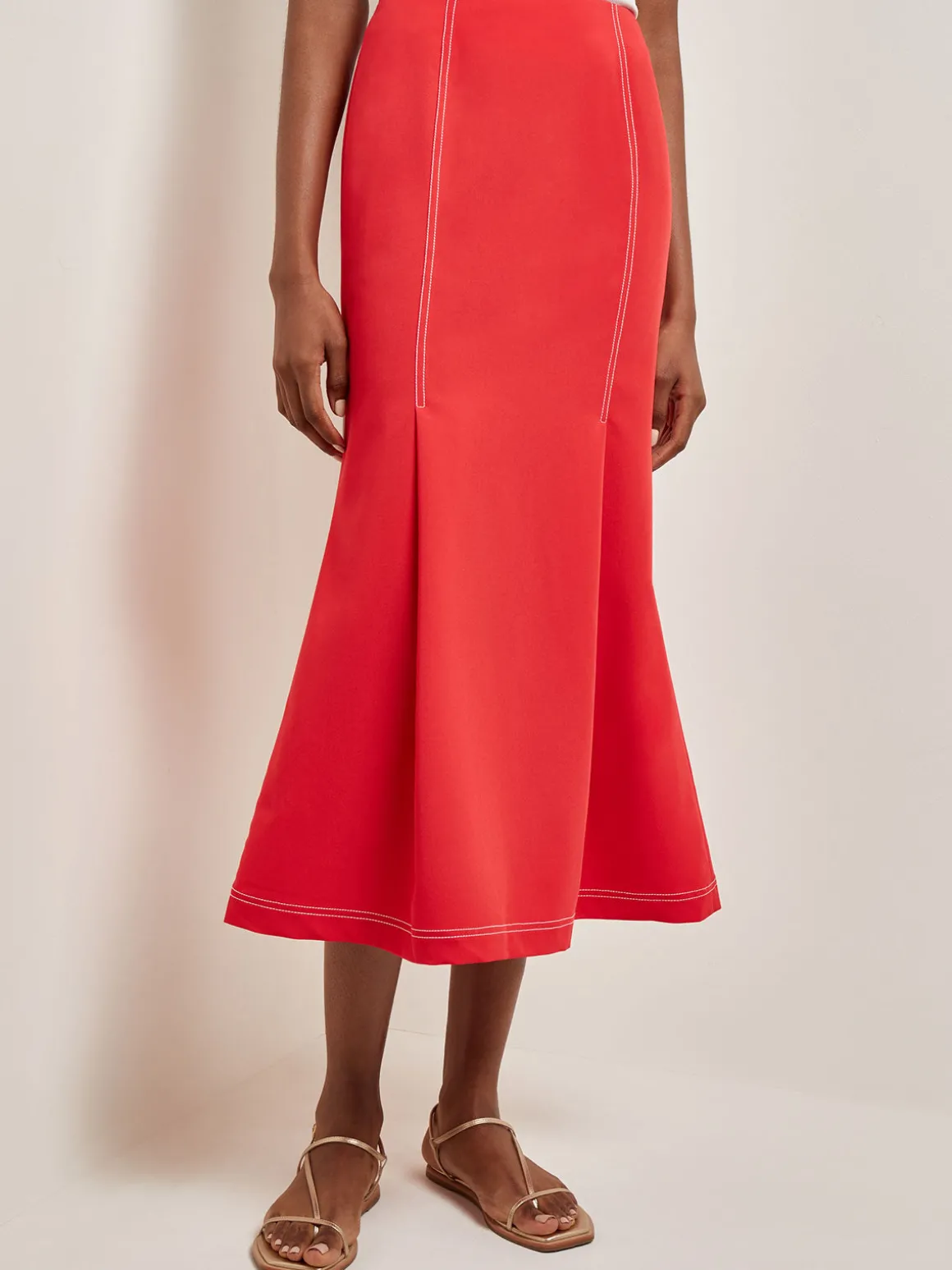 Contrast Stitch Midi Trumpet Skirt