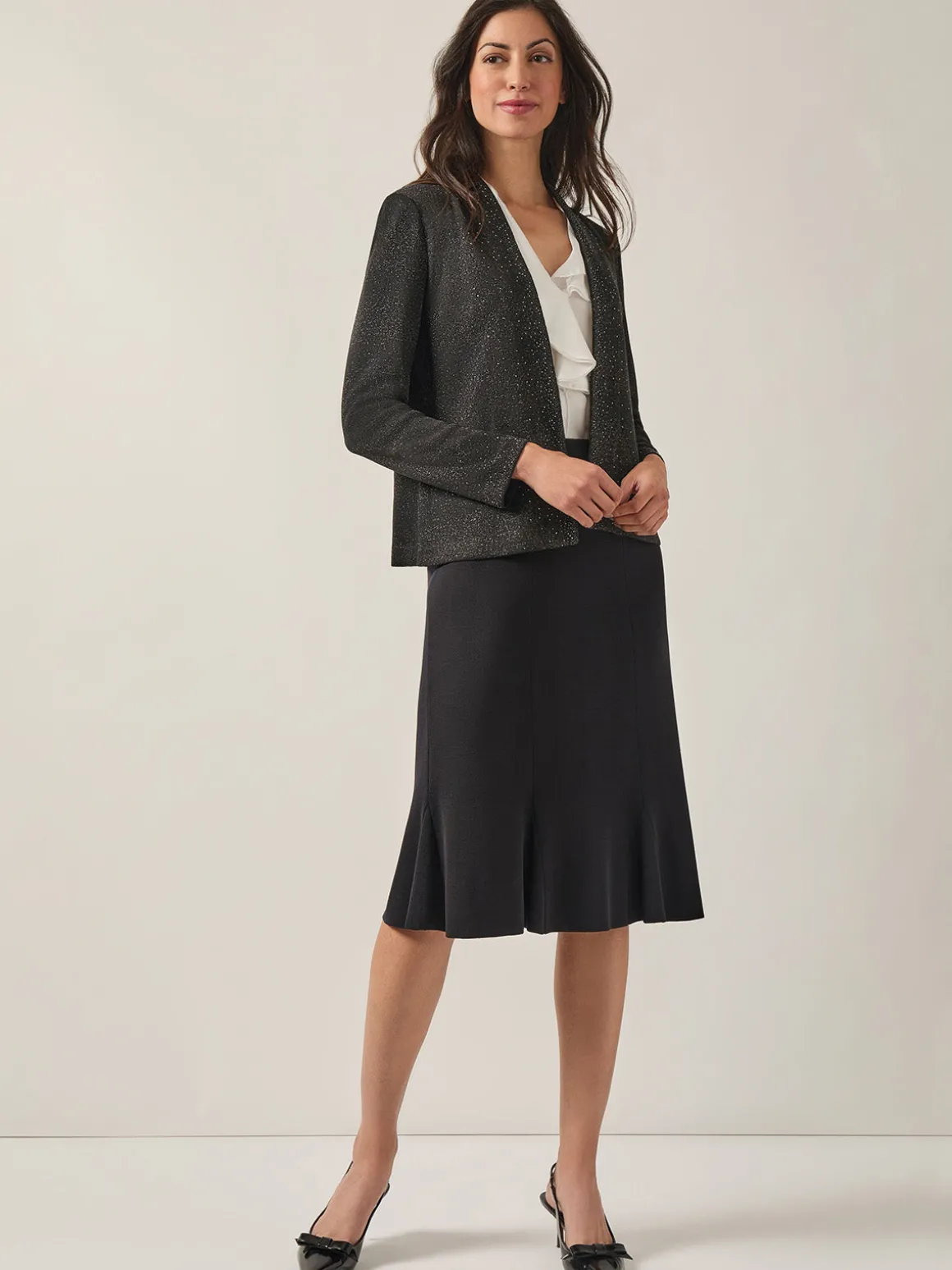 Embellished Lurex Open Neck Jacket
