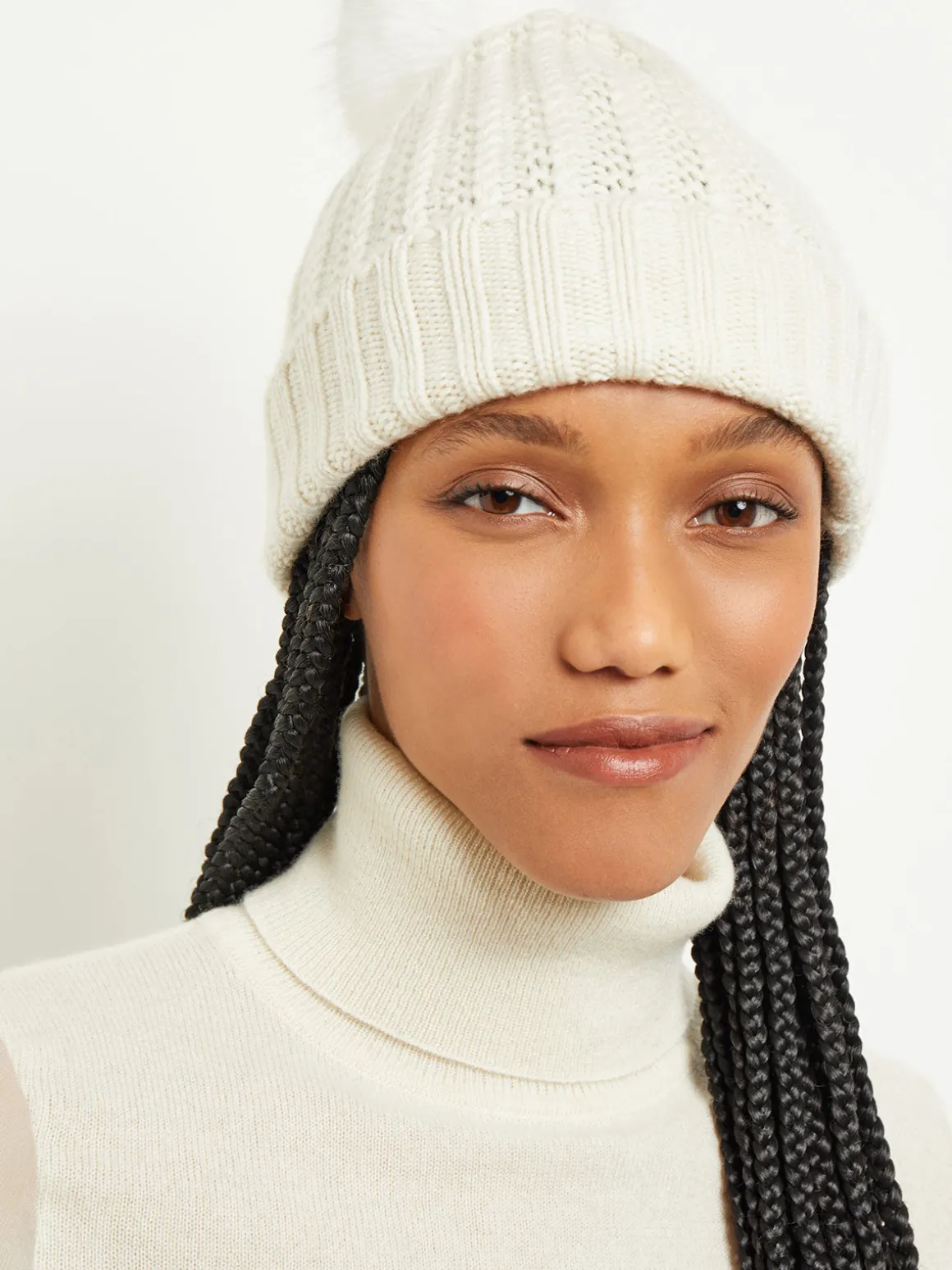 Faux Fur Pom Pom Cashmere Hat