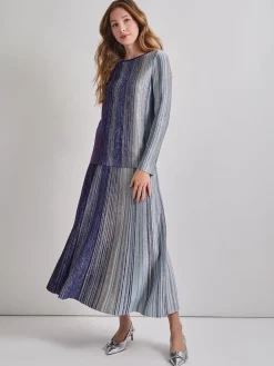 Flared Shimmer Lurex Knit Maxi Skirt