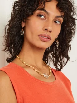 Handmade Wire Wrapped Crystal Nugget Matte Gold Rolo Chain Necklace