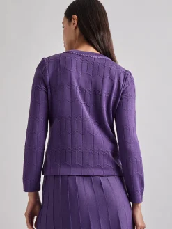 Heritage Fit Braided Trim Tonal Zig-Zag Knit Cardigan