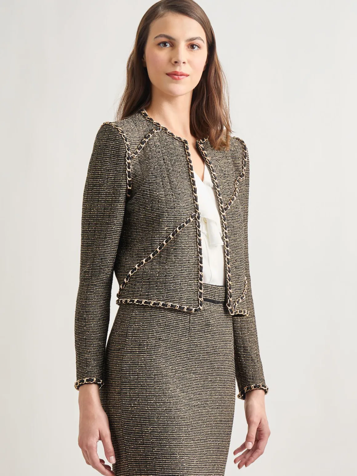 Heritage Fit Curbed Chain Trim Lurex Knit Jacket
