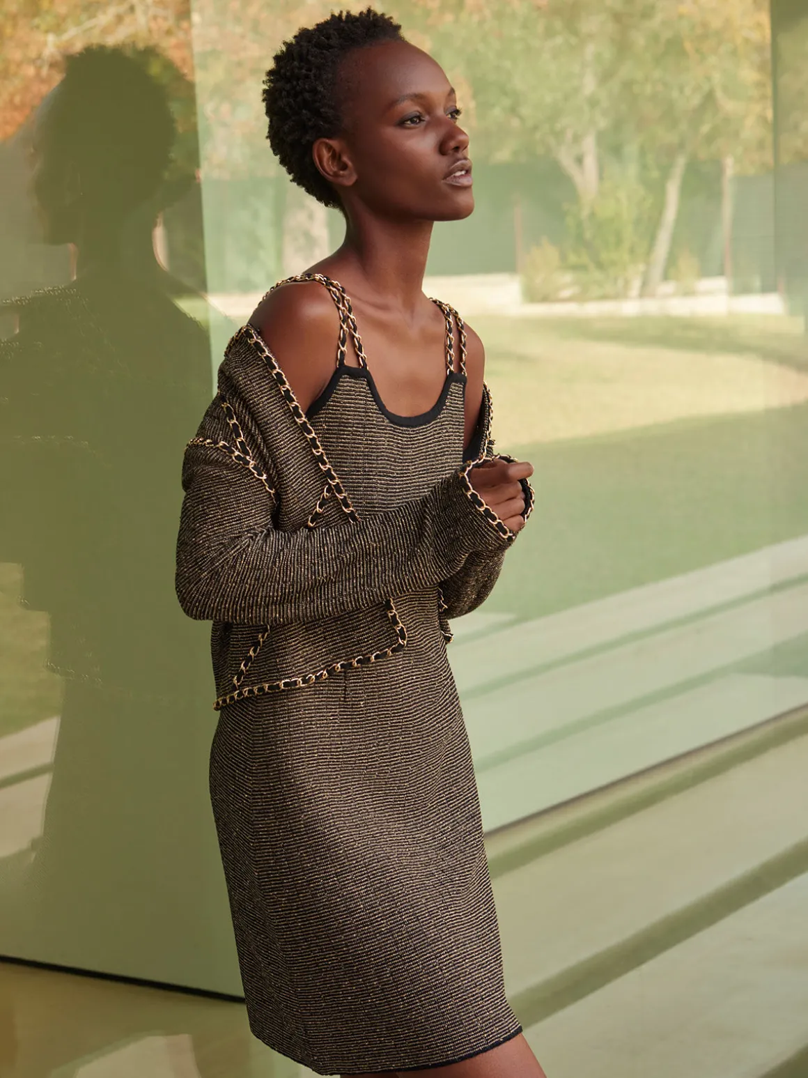 Heritage Fit Curbed Chain Trim Lurex Knit Jacket