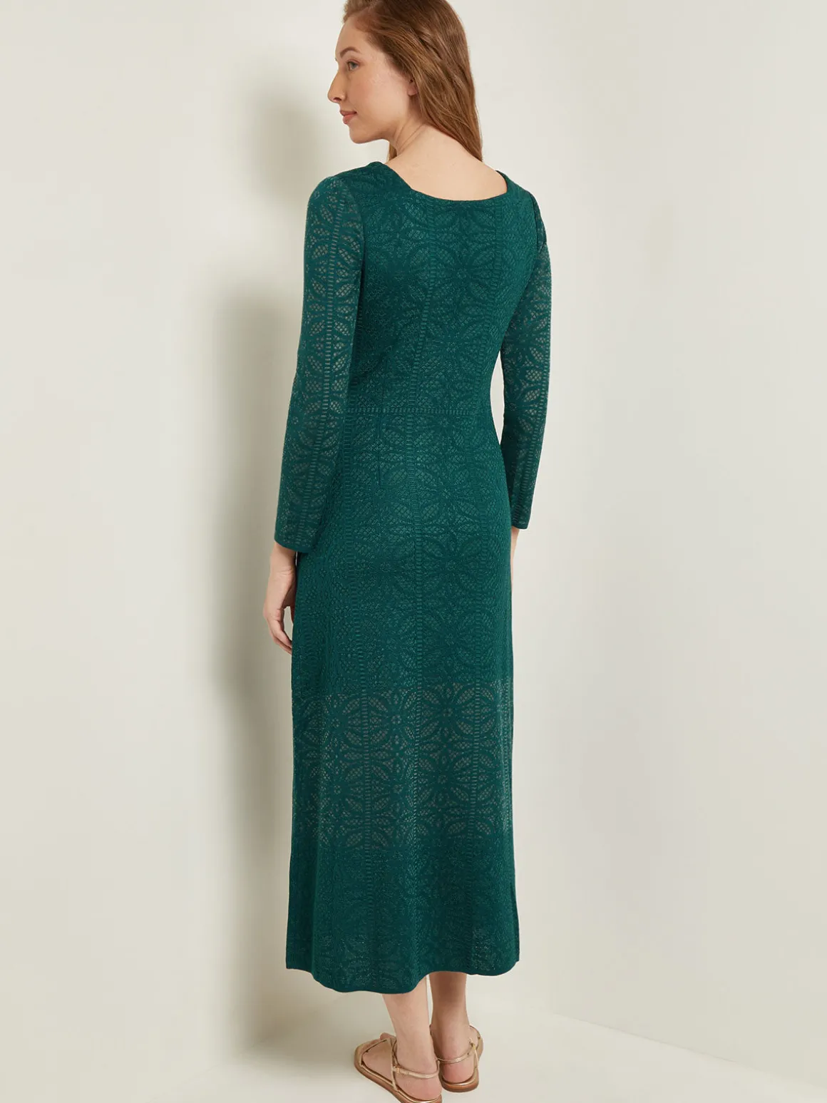 Maxi A-Line Dress - Burnout Detail Jacquard Knit