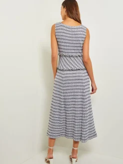 Maxi Drop Waist Dress - Fringe Trim Soft Tweed Knit