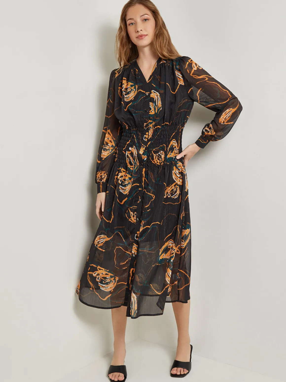 Maxi Fit & Flare Dress - Printed Woven Chiffon