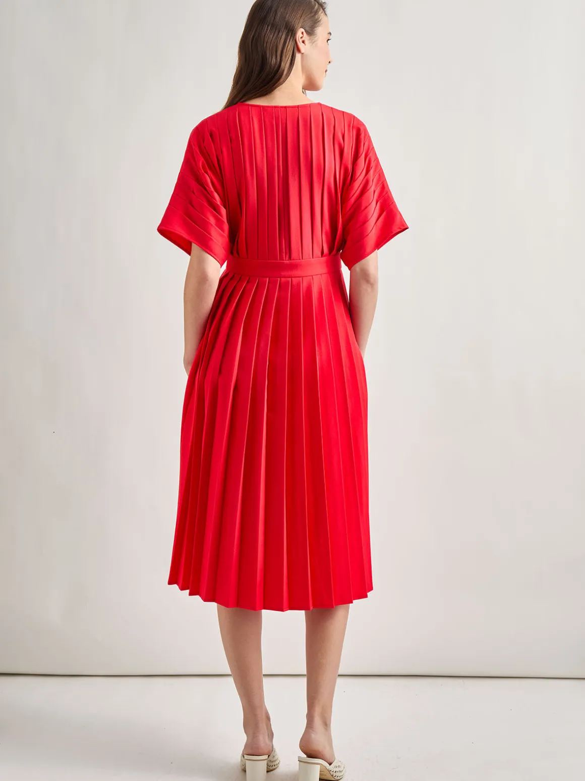 Midi Fit & Flare Dress - Hand Pleated Woven
