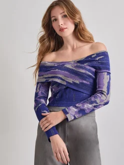 Modern Fit Cropped Cross Body Watercolor Soft Knit Top
