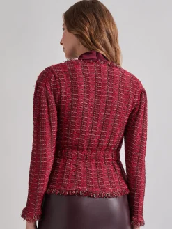 Modern Fit Linear Fringe Tweed Belted Knit Jacket