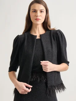 Modern Fit Ostrich Feather Trim Stretch Woven Jacket