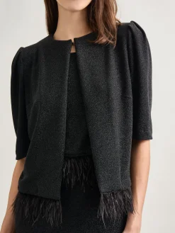 Modern Fit Ostrich Feather Trim Stretch Woven Jacket