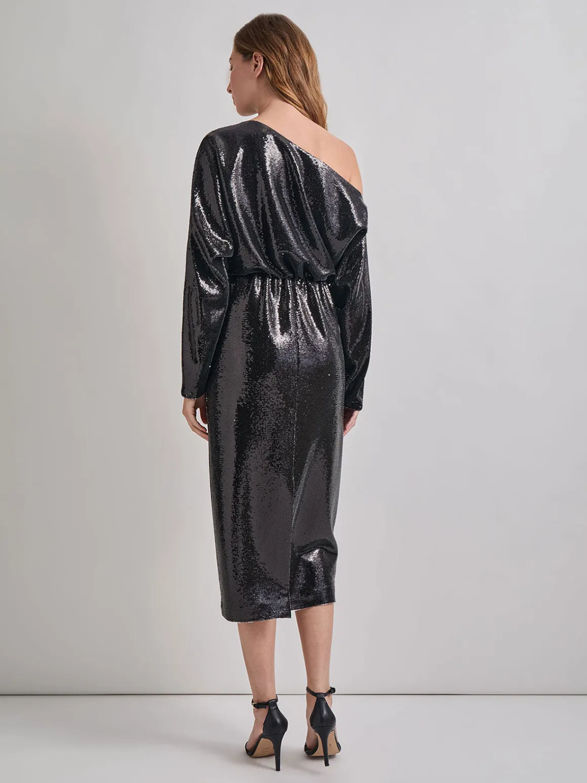 Modern Fit Sequin Novelty Woven Blouson Midi Dress