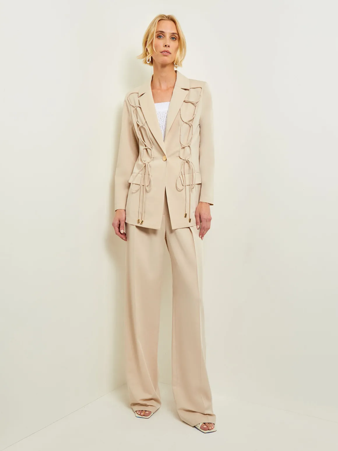 Modern Fit Single Button Jacket - Lace Tie Detail Woven