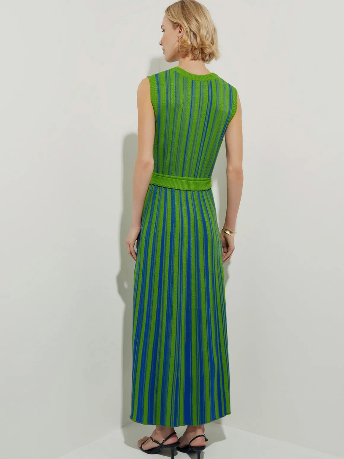 Modern Fit Sleeveless Soft Ribbed Knit Belted Maxi Dress