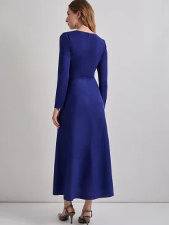 Modern Fit-and-Flare Embroidered Floral Knit Maxi Dress