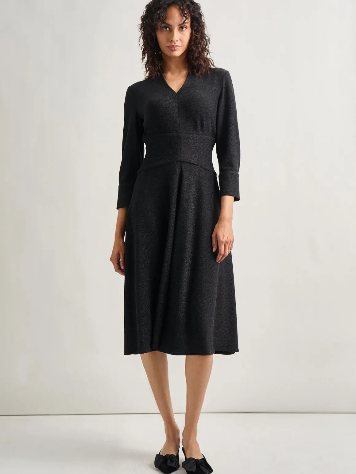 Modern Fit-and-Flare Sparkle Stretch Woven Midi Dress