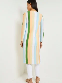 Open Neck Heritage Fit Jacket - Striped Intarsia Knit Fringe Hem