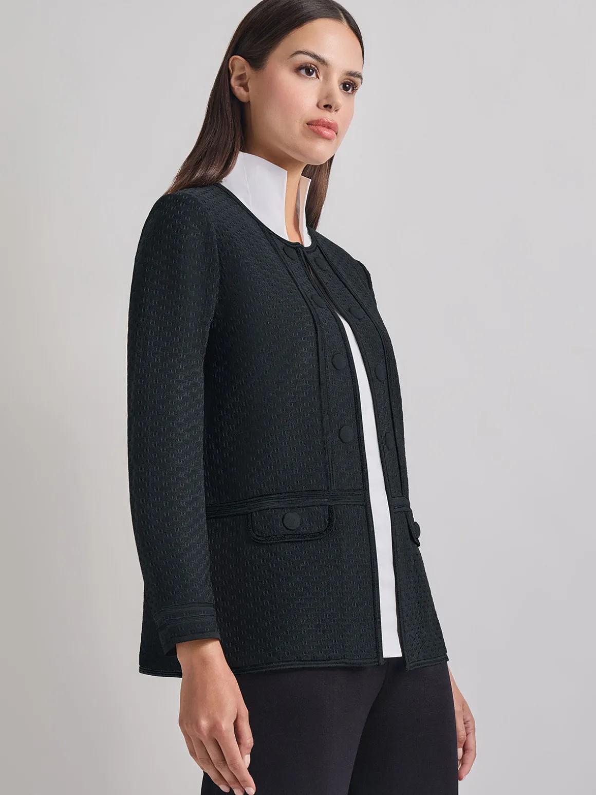 Open Neck Tonal Detail Jacket