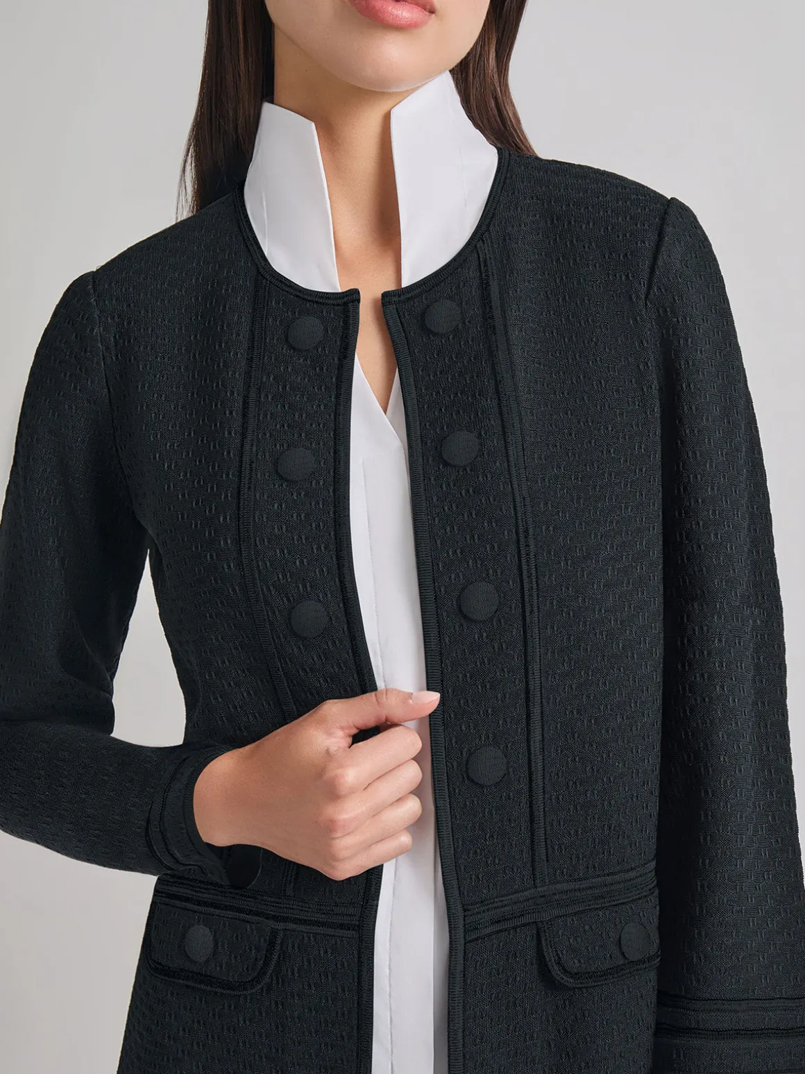 Open Neck Tonal Detail Jacket