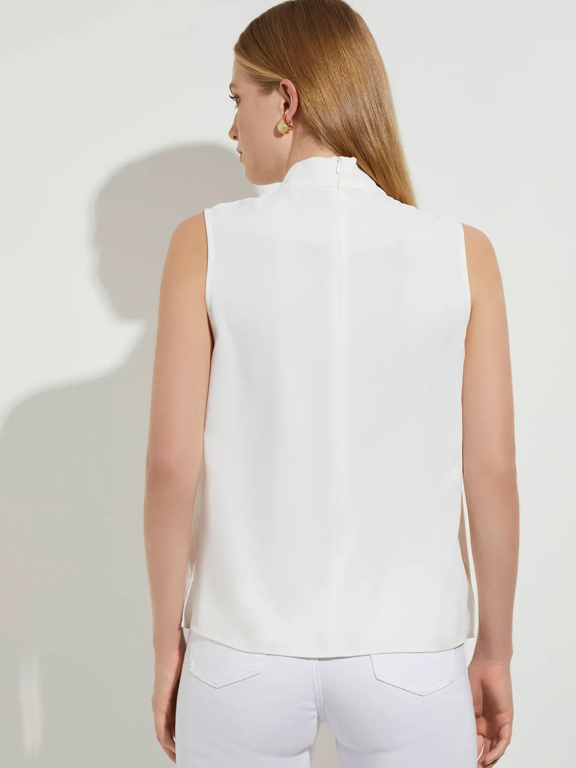 Pleated Crossover Collar Crepe de Chine Blouse