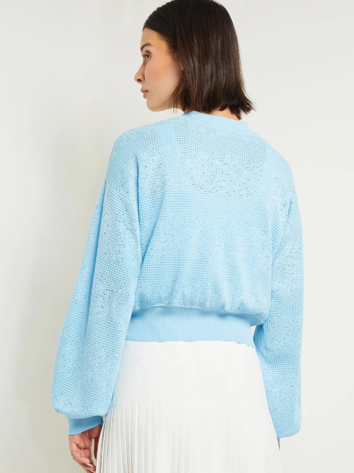 Relaxed Fit Button Front Jacket - Balloon Sleeve Soft Burnout Knit