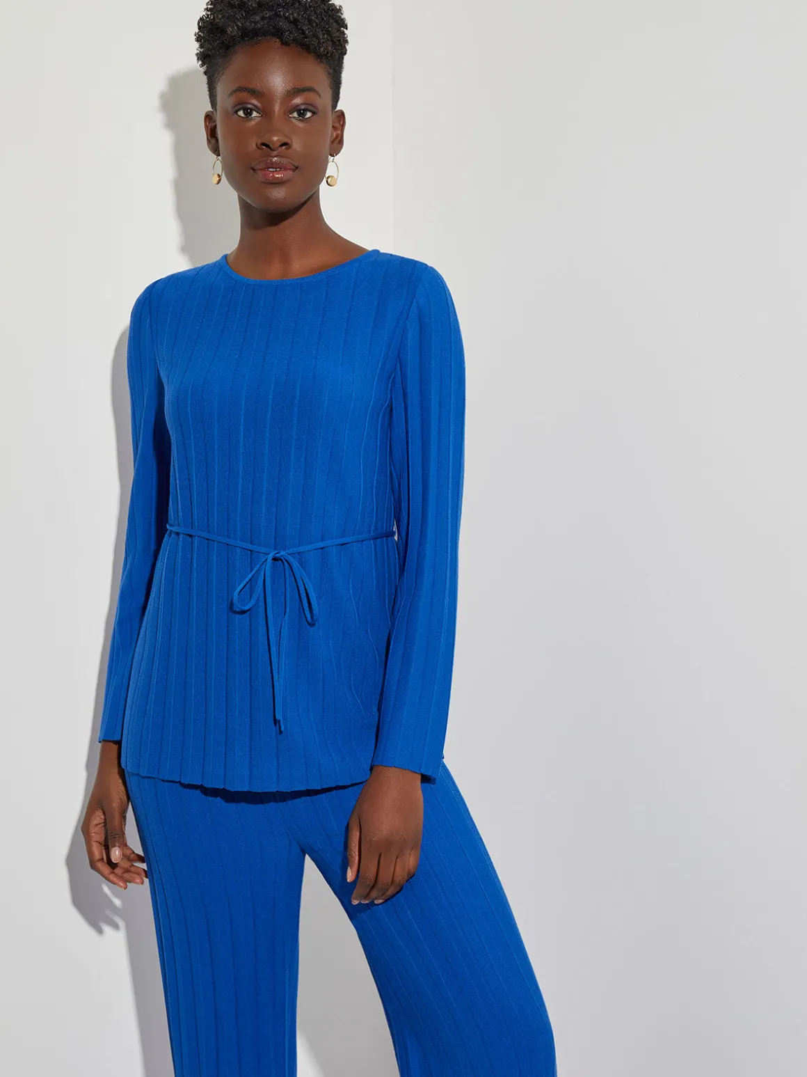 Soft Ribbed Knit Tie-Waist Tunic