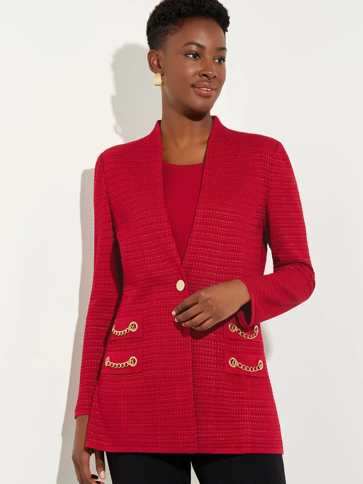Tailored Fit Chain Detail Textured Knit Blazer