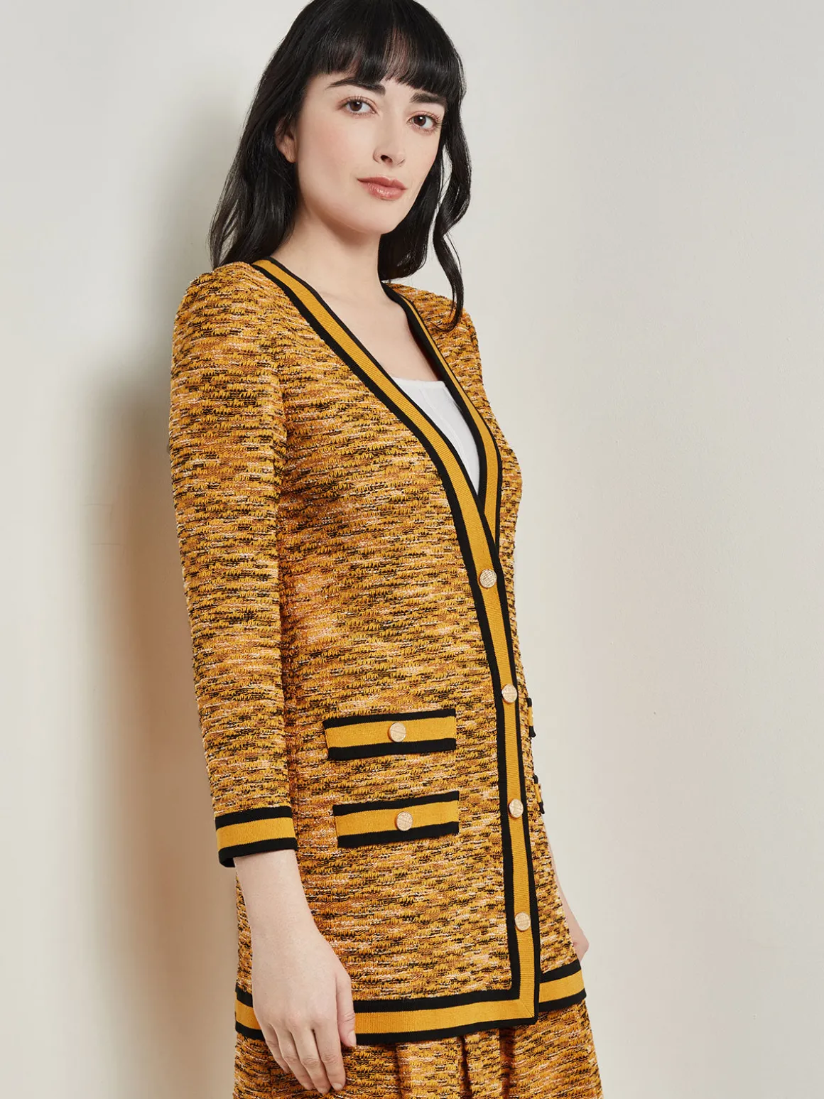 Tailored Fit Jacket - Contrast Trim Tweed Knit