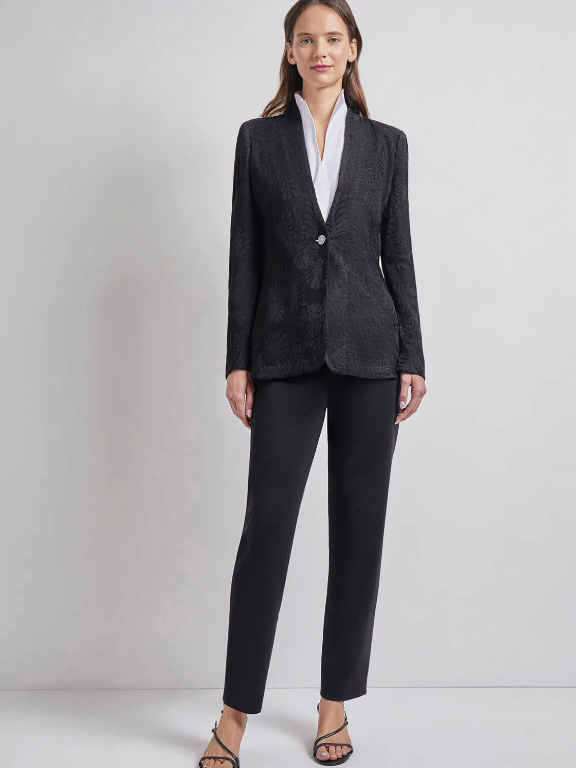 Tailored Fit One-Button Jacquard Knit Jacket