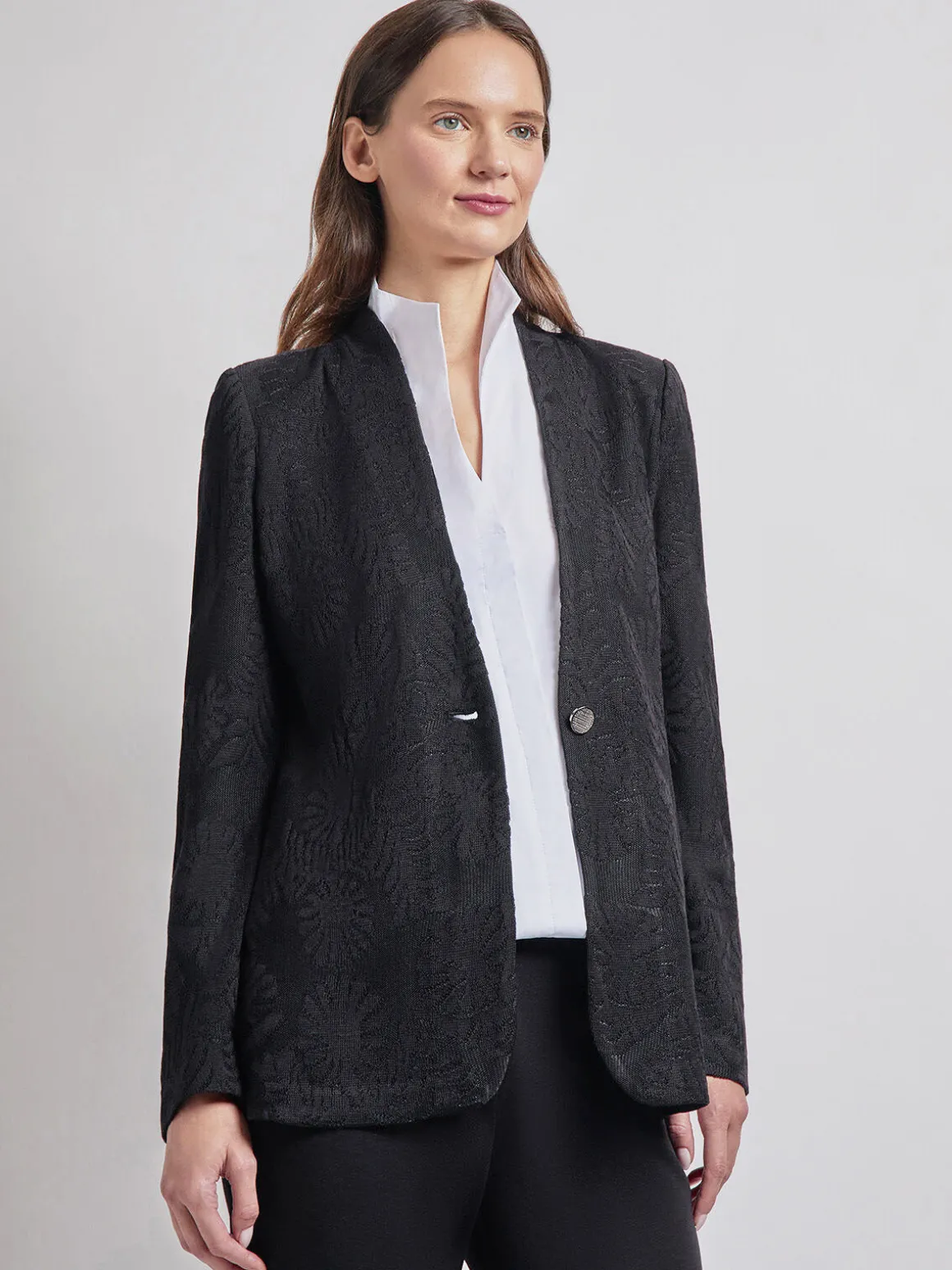 Tailored Fit One-Button Jacquard Knit Jacket