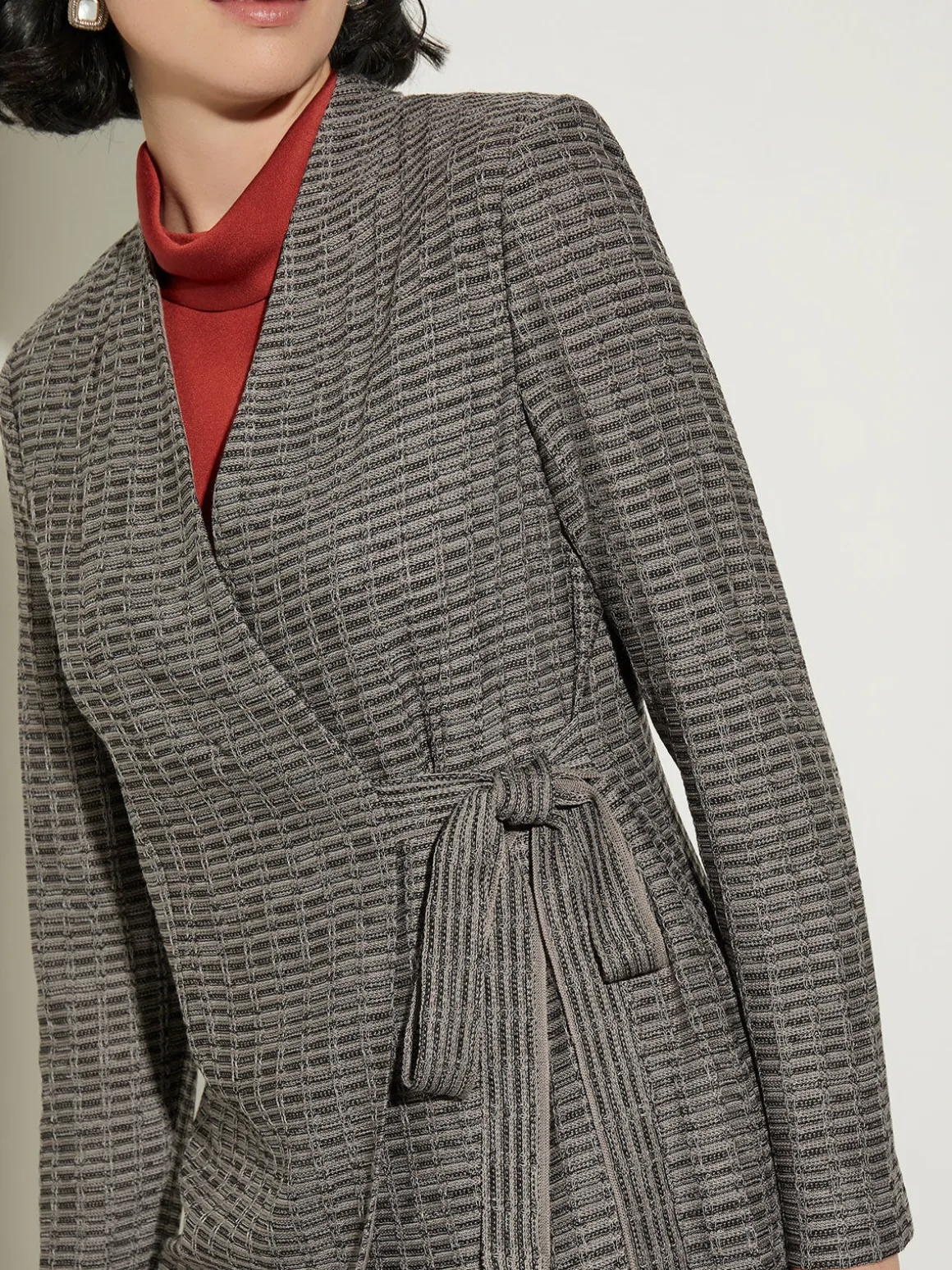 Tailored Fit Tweed Side Tie Knit Blazer