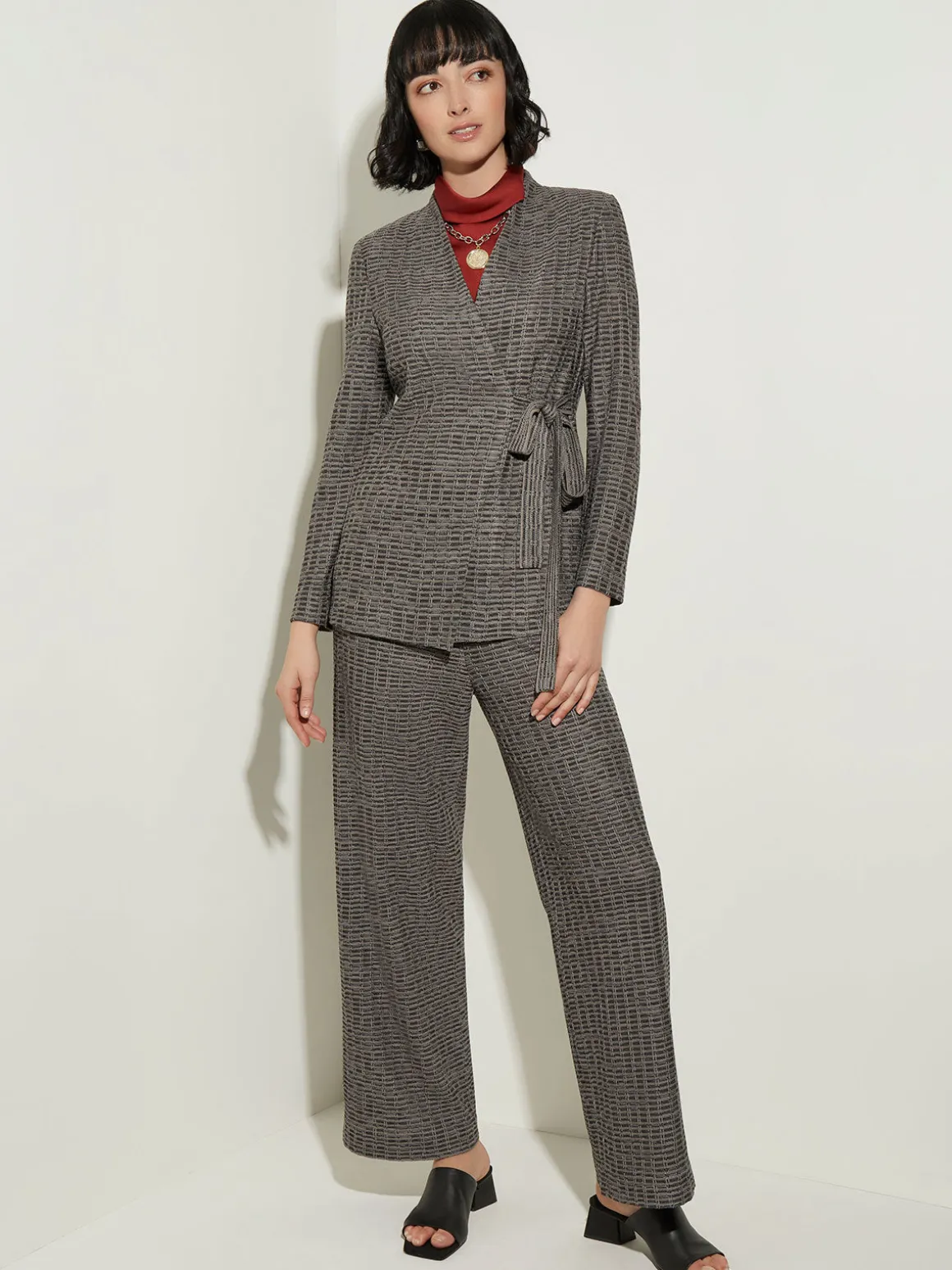 Tailored Fit Tweed Side Tie Knit Blazer