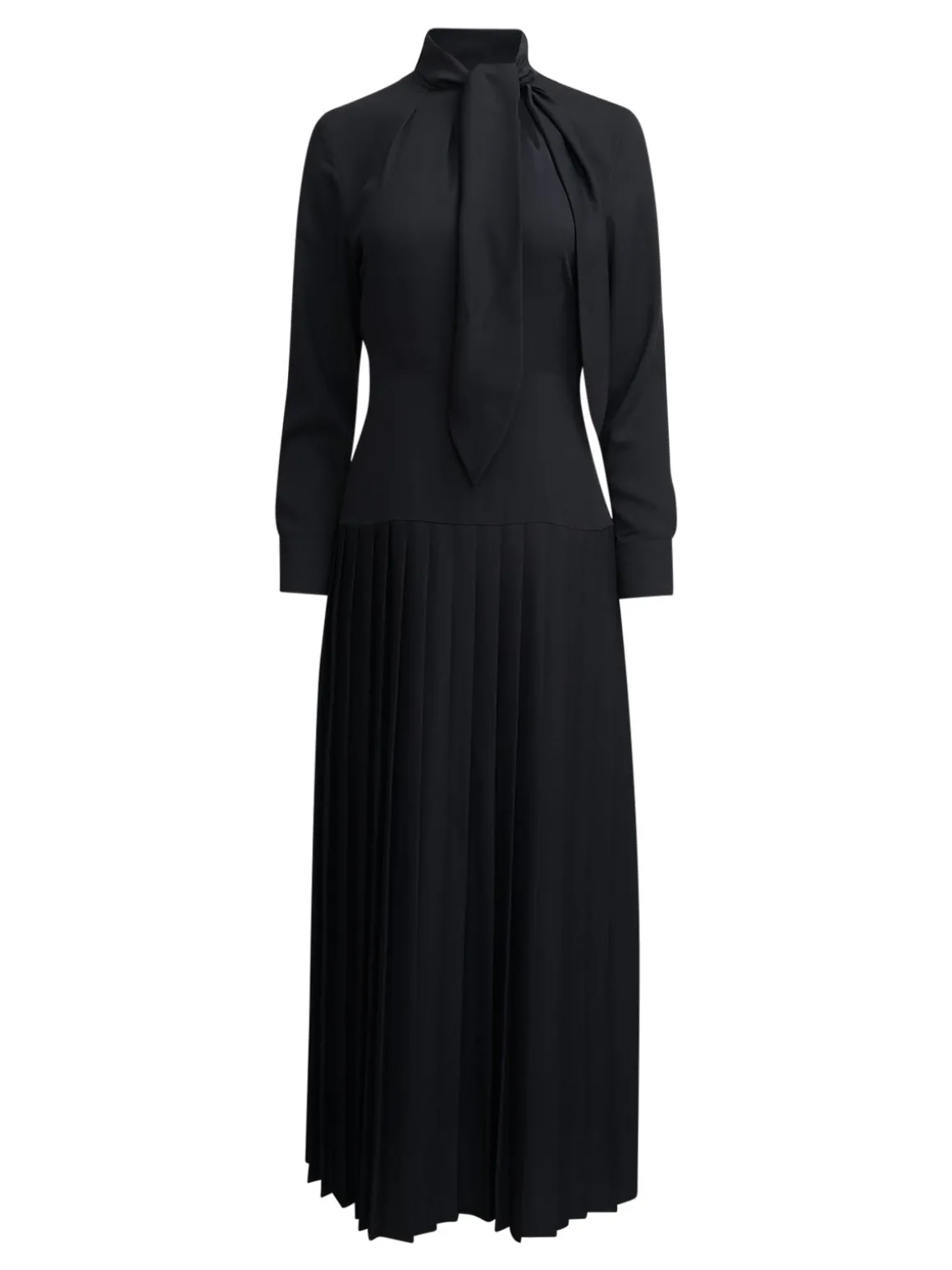 Tie Neck Pleated A-Line Maxi Dress