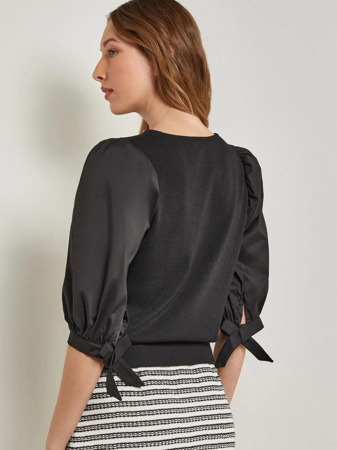 Tie-Detail Puff Sleeve Blouse - Mixed Media