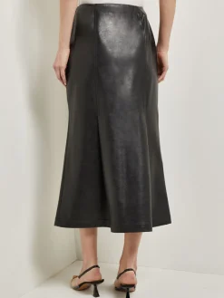 Vegan Leather Front Pleat Trumpet Skirt