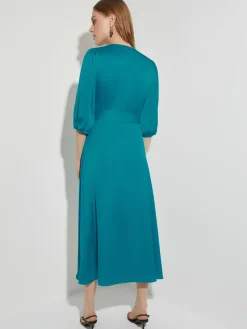 Woven Tie-Waist Balloon Sleeve Dress